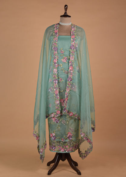 Blue Organza Dress Material | Greenways Delhi