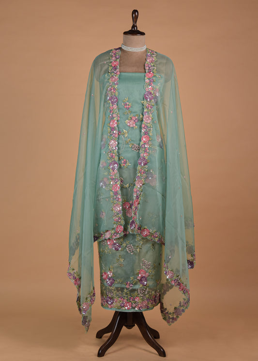 Blue Organza Dress Material | Greenways Delhi
