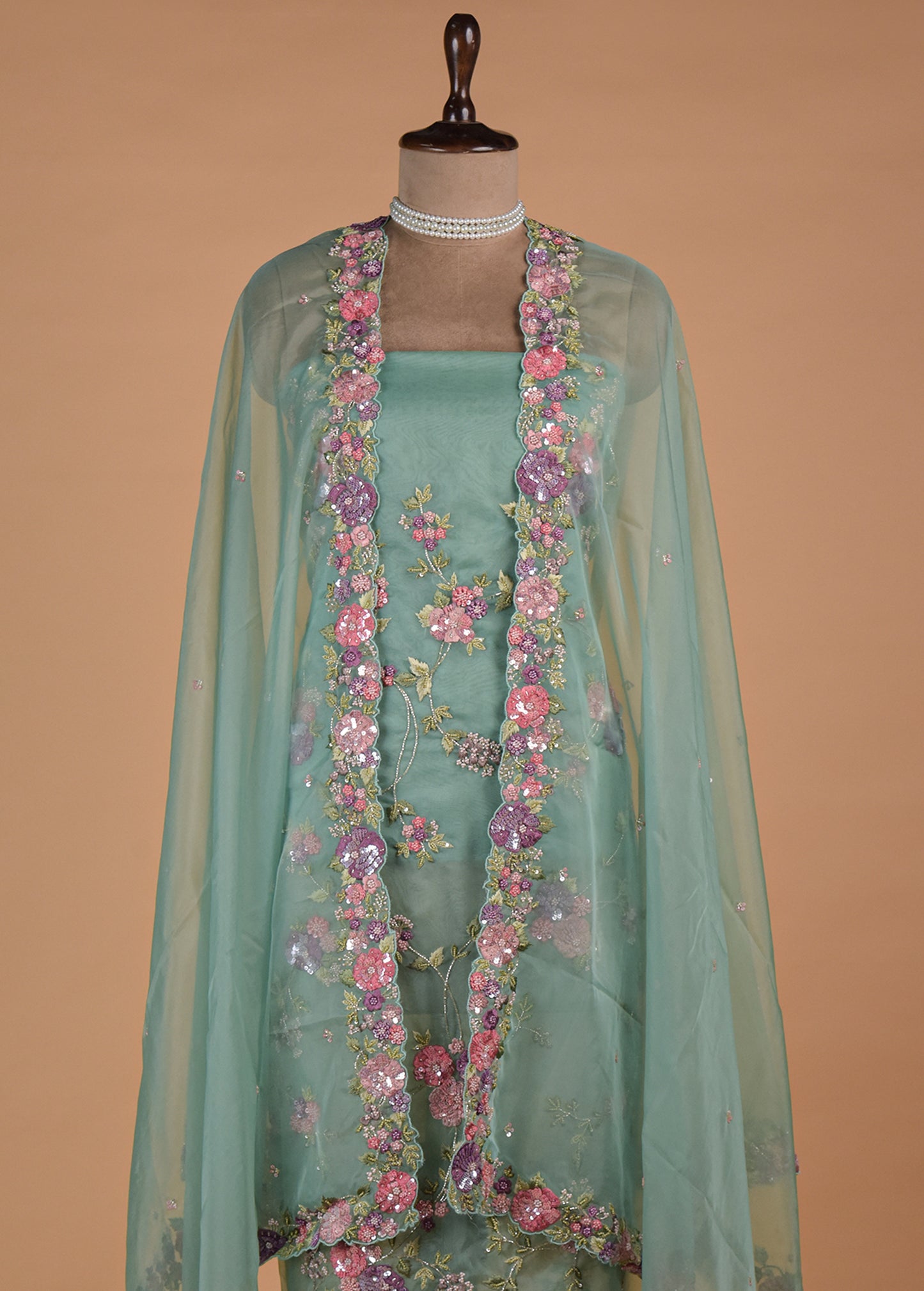 Blue Organza Dress Material - Image 3 | Greenways Delhi