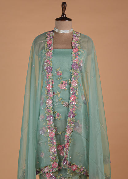 Blue Organza Dress Material - Image 3 | Greenways Delhi