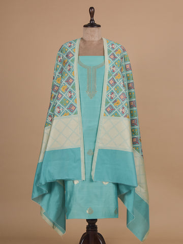 Blue Chanderi Cotton Dress Material