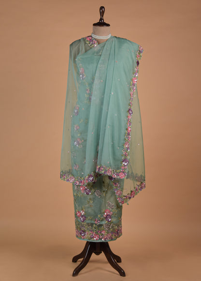 Blue Organza Dress Material - Image 4 | Greenways Delhi