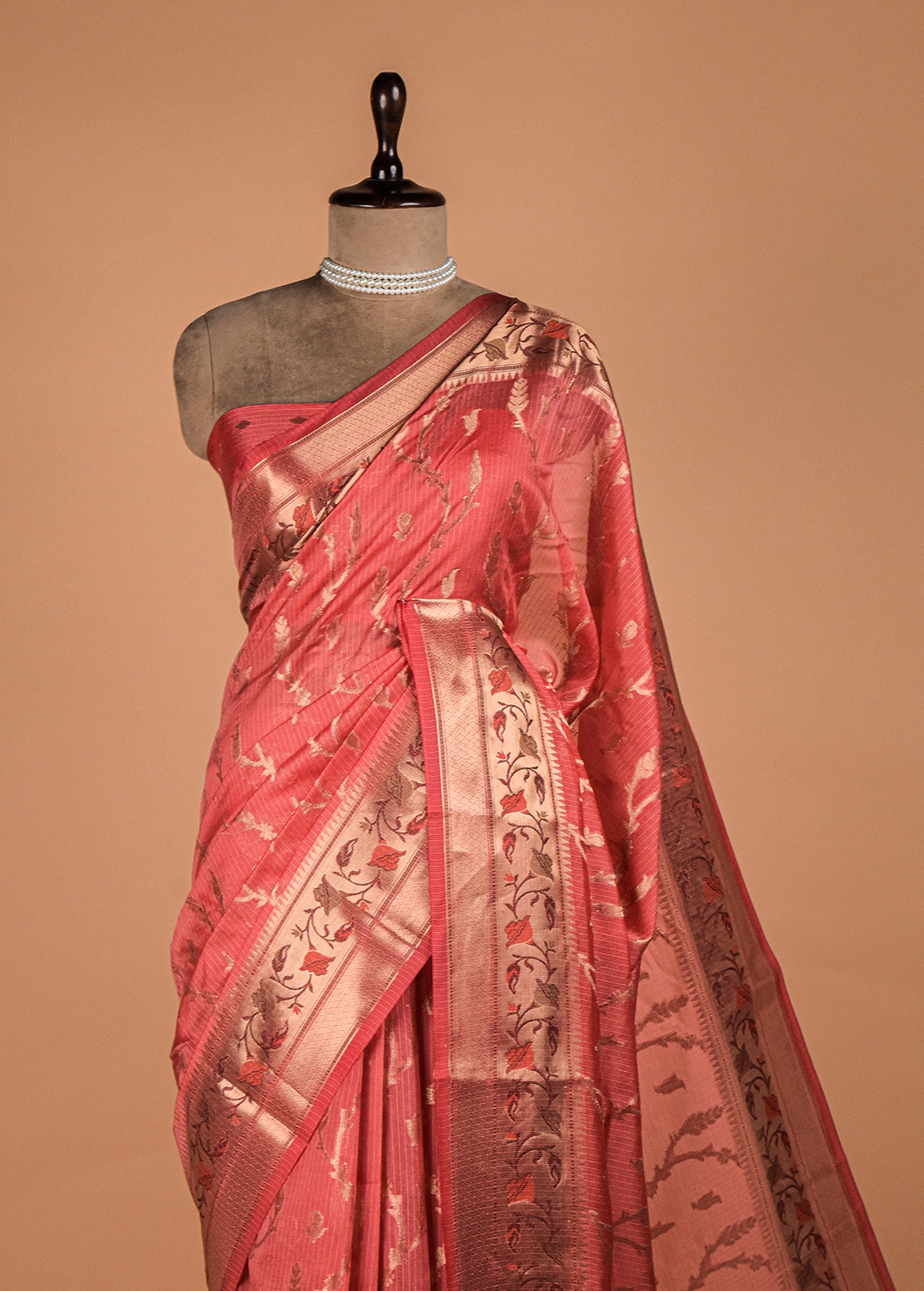 Peach Cotton Saree