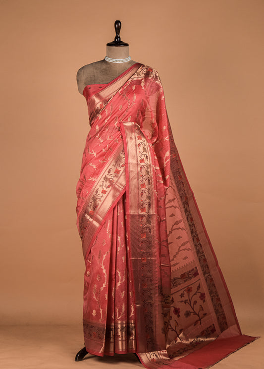 Peach Cotton Saree
