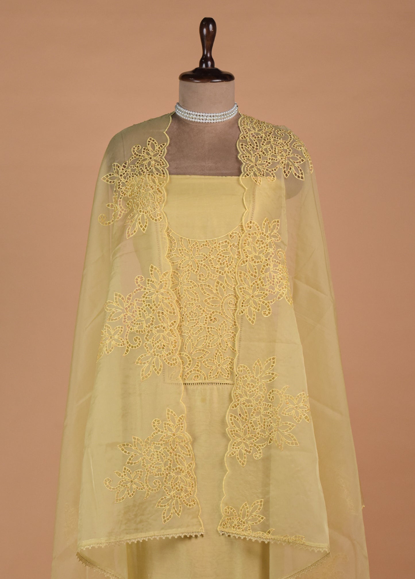 Yellow Organza Dress Material - Image 3 | Greenways Delhi
