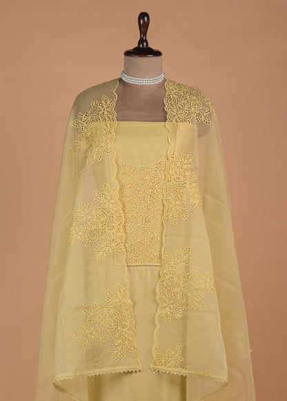 Yellow Organza Dress Material - Image 3 | Greenways Delhi