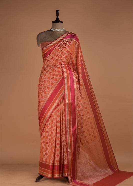 Orange Cotton Bandhani Saree