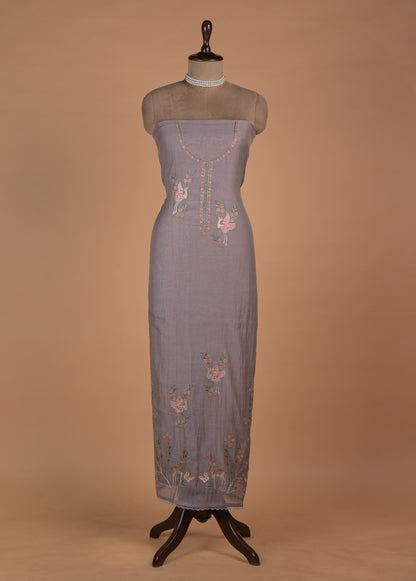 Grey Mul Chanderi Dress Material - Image 2 | Greenways Delhi