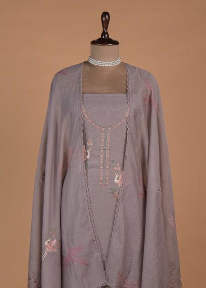 Grey Mul Chanderi Dress Material - Image 3 | Greenways Delhi