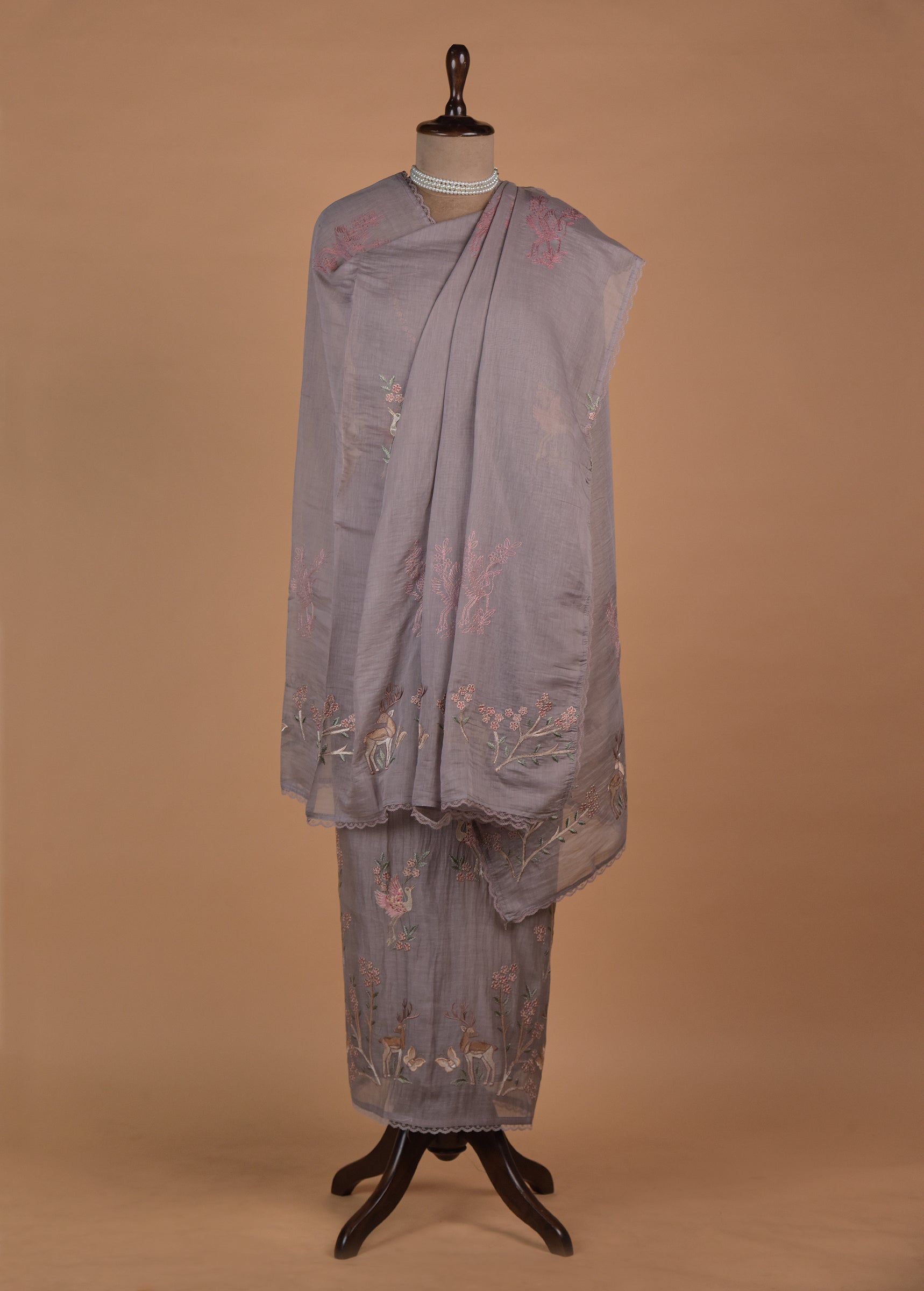 Grey Mul Chanderi Dress Material - Image 4 | Greenways Delhi