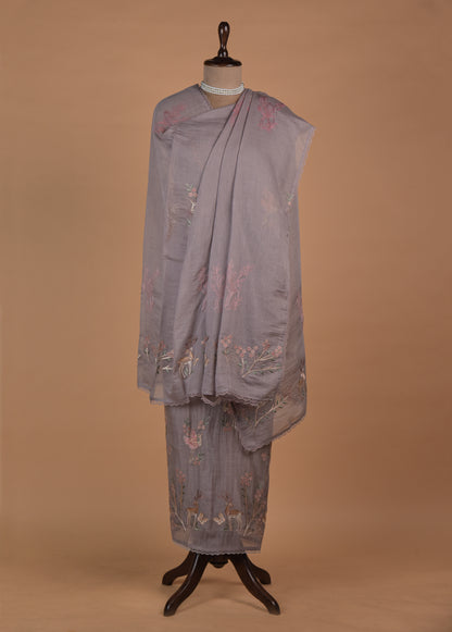 Grey Mul Chanderi Dress Material - Image 4 | Greenways Delhi