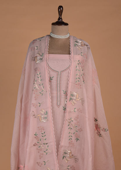Pink Mul Chanderi Dress Material - Image 3 | Greenways Delhi