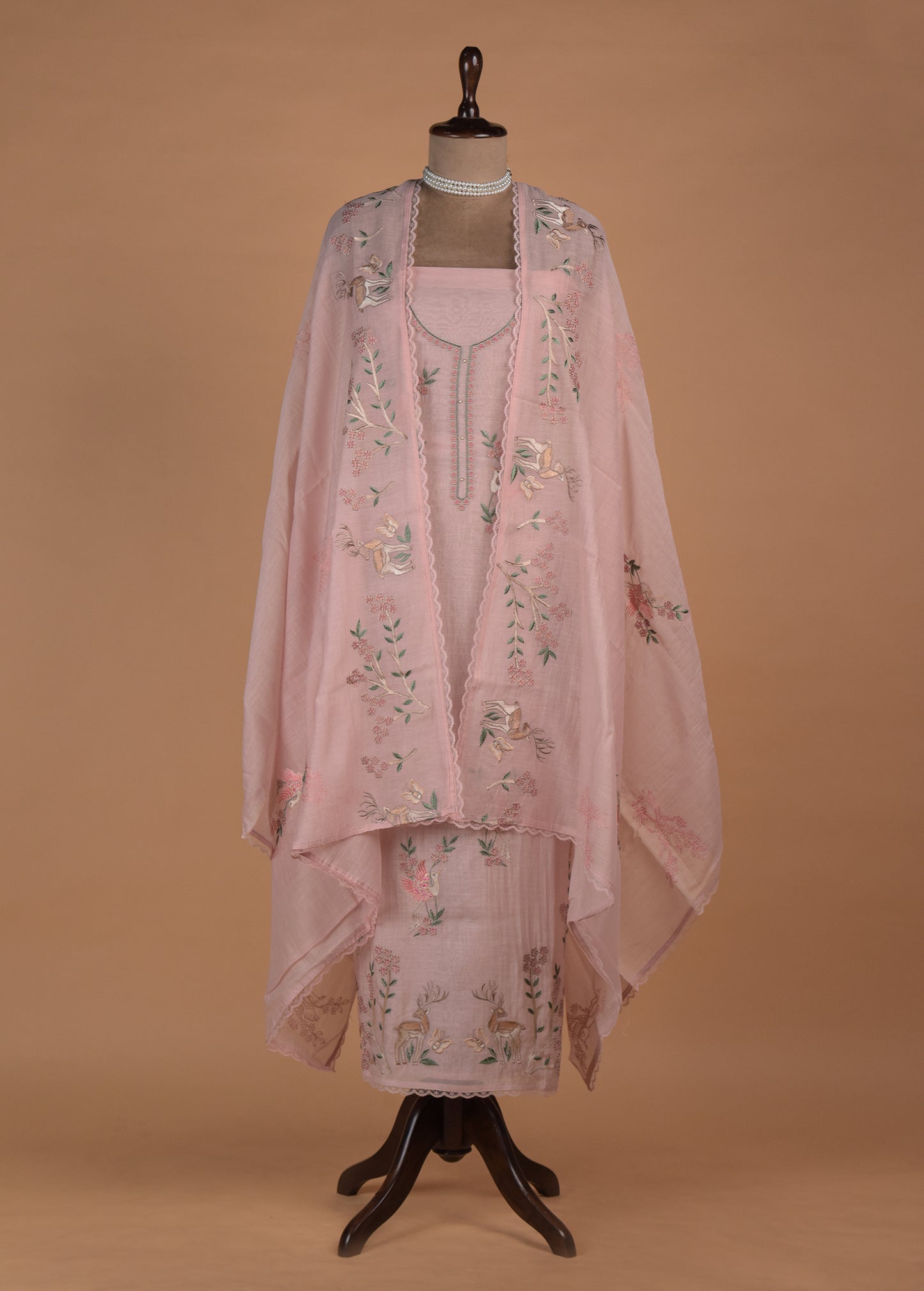 Pink Mul Chanderi Dress Material | Greenways Delhi