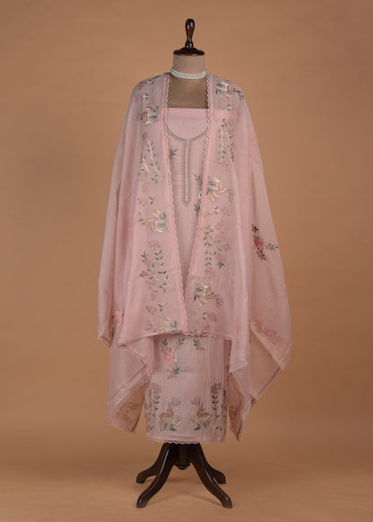 Pink Mul Chanderi Dress Material | Greenways Delhi