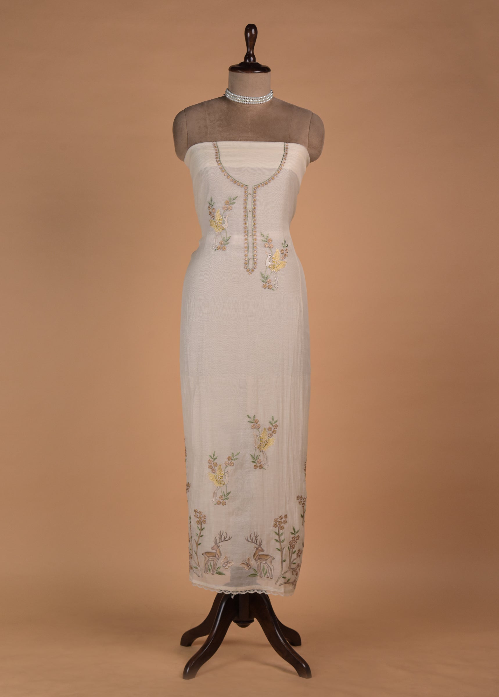 White Mul Chanderi Dress Material - Image 2 | Greenways Delhi