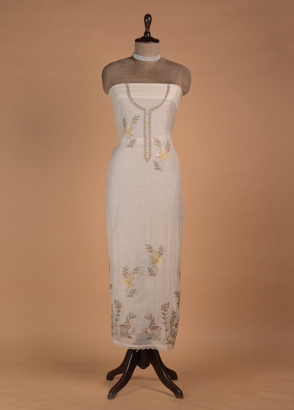 White Mul Chanderi Dress Material - Image 2 | Greenways Delhi