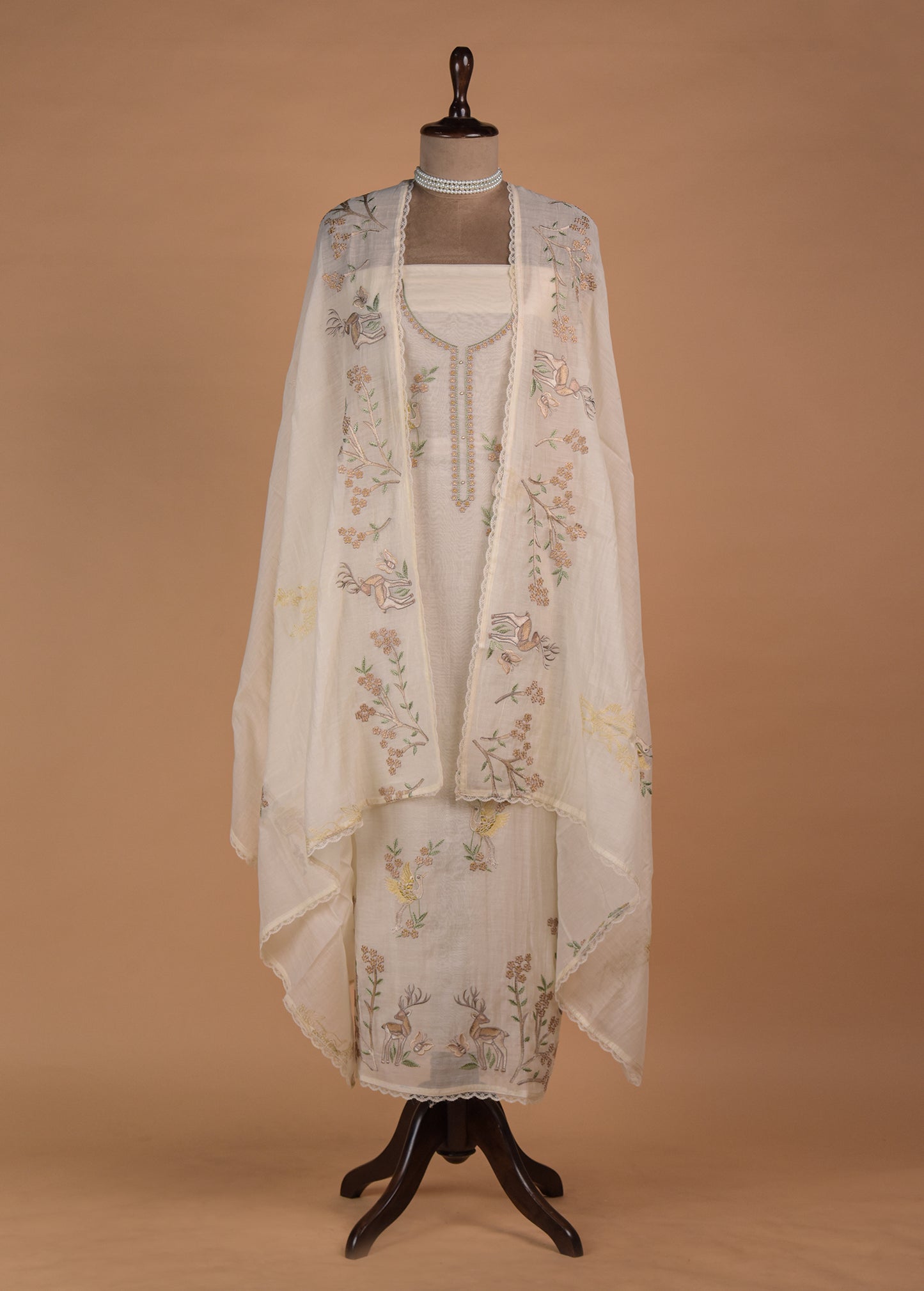 White Mul Chanderi Dress Material | Greenways Delhi