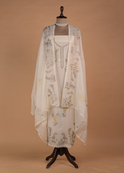 White Mul Chanderi Dress Material | Greenways Delhi