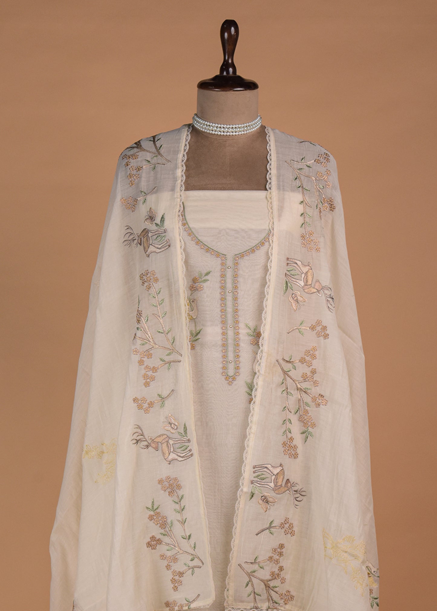 White Mul Chanderi Dress Material - Image 3 | Greenways Delhi