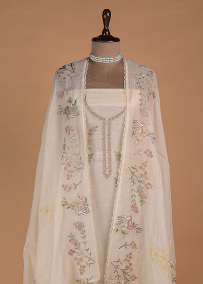 White Mul Chanderi Dress Material - Image 3 | Greenways Delhi