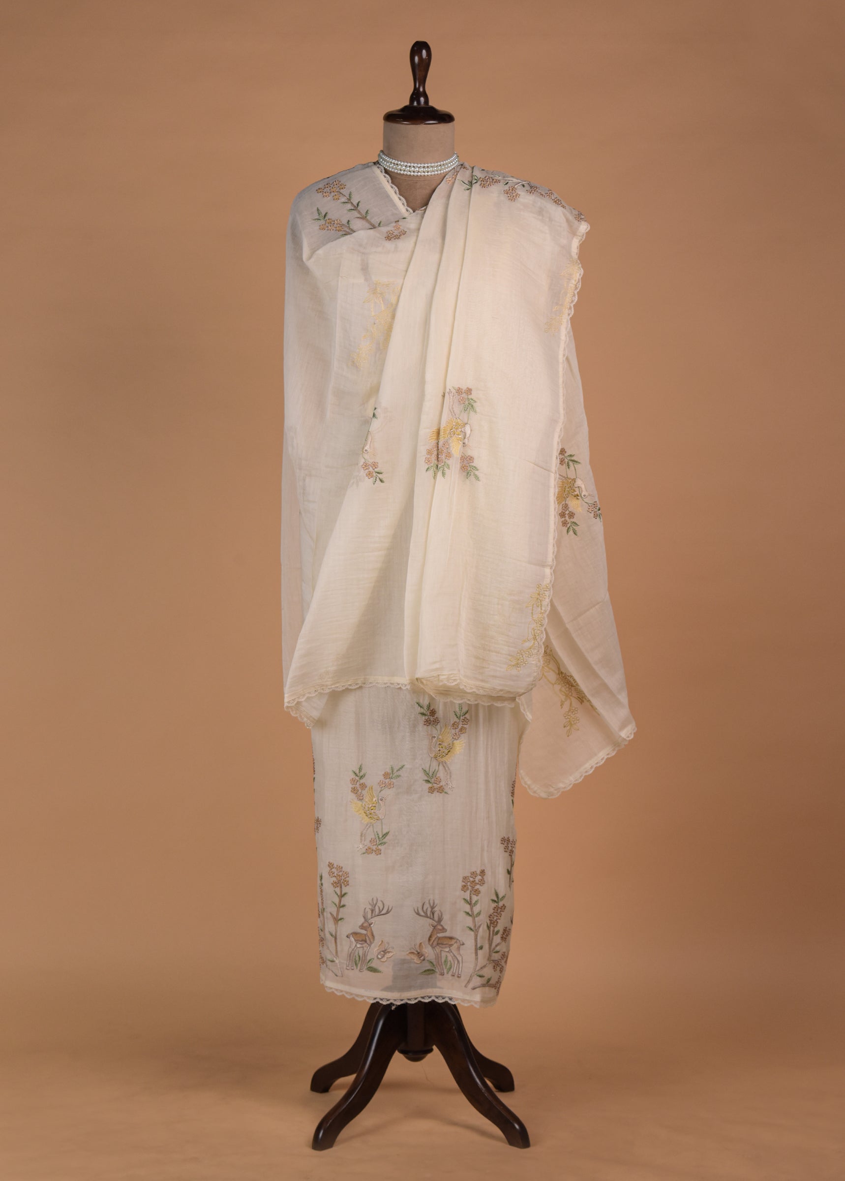 White Mul Chanderi Dress Material - Image 4 | Greenways Delhi