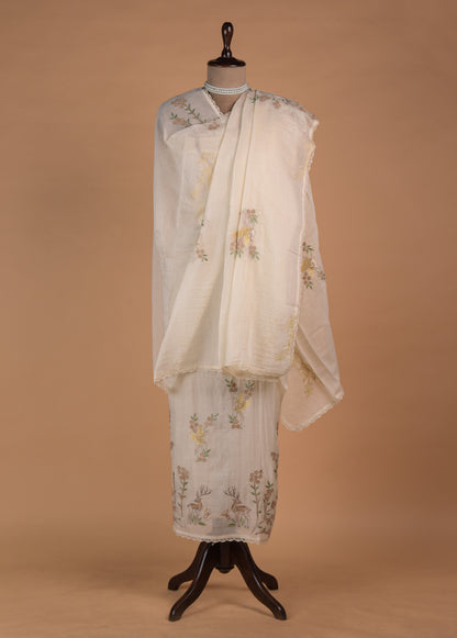 White Mul Chanderi Dress Material - Image 4 | Greenways Delhi