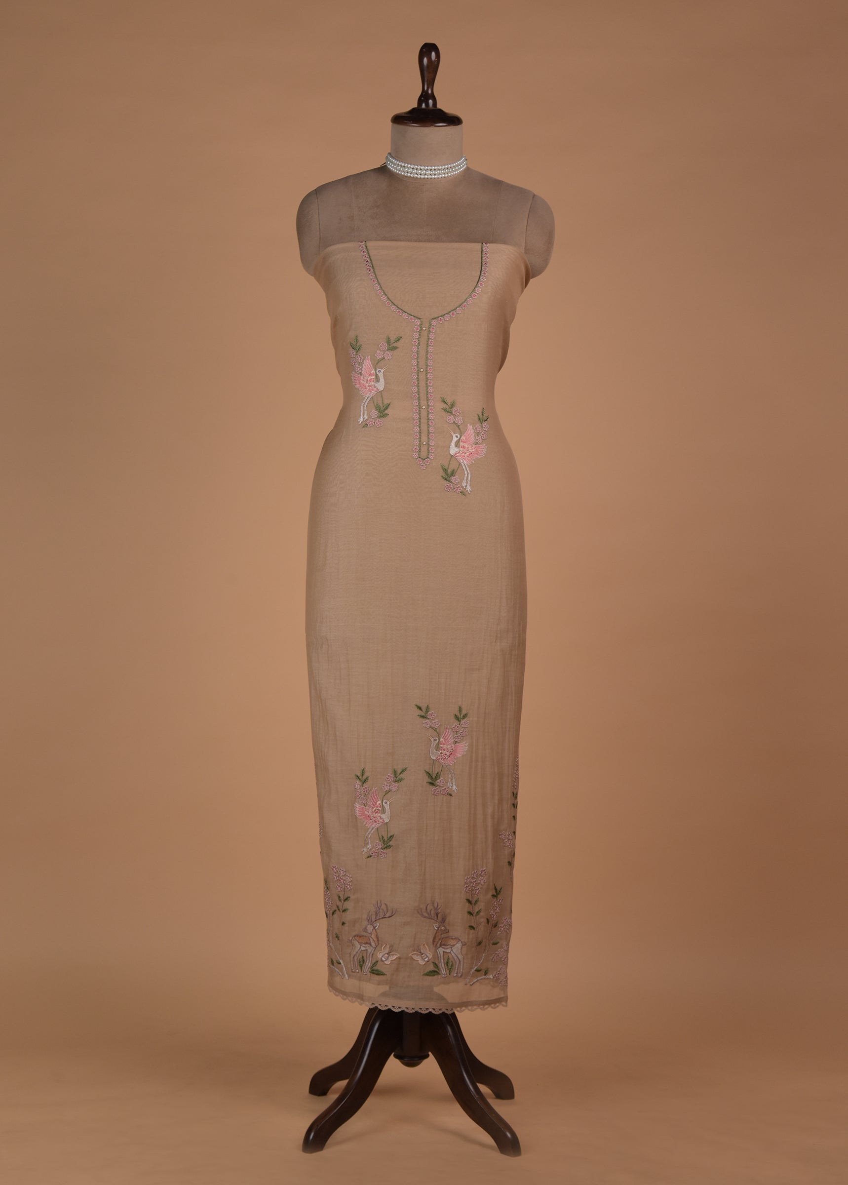 Beige Mul Chanderi Dress Material - Image 2 | Greenways Delhi