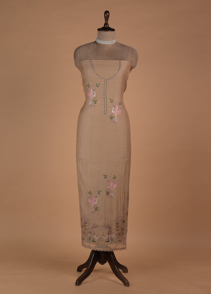 Beige Mul Chanderi Dress Material - Image 2 | Greenways Delhi