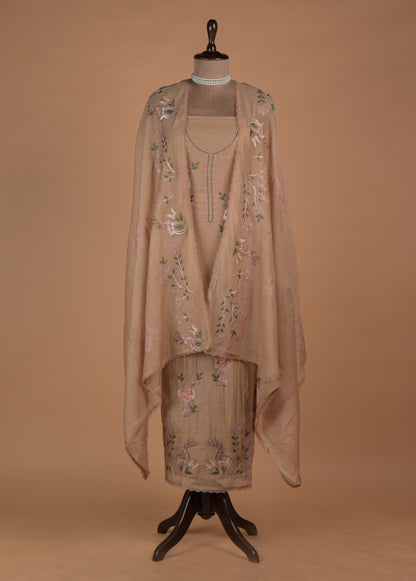 Beige Mul Chanderi Dress Material | Greenways Delhi