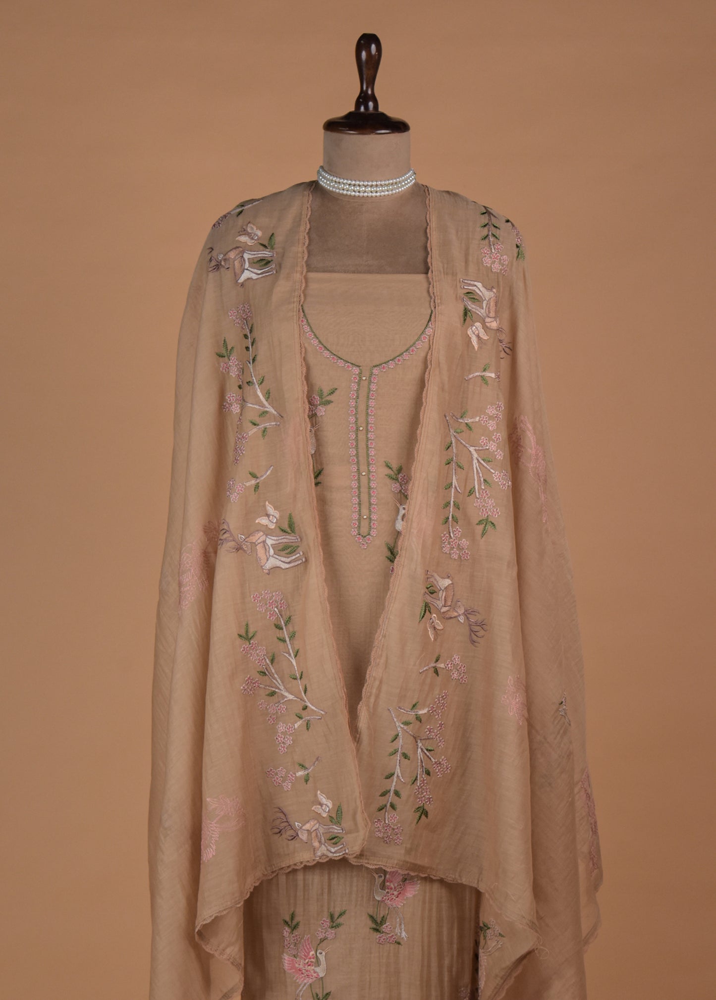 Beige Mul Chanderi Dress Material - Image 3 | Greenways Delhi