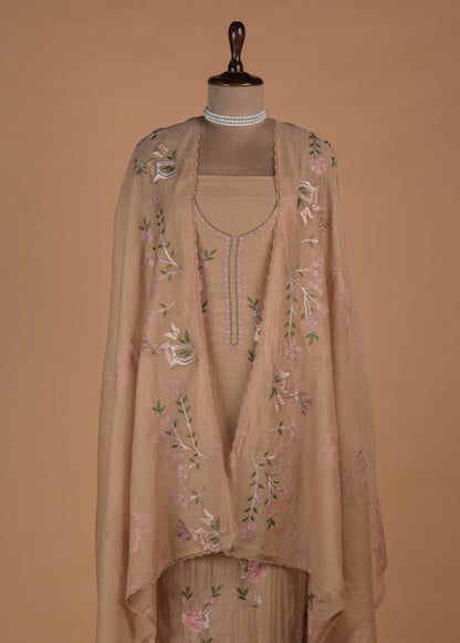 Beige Mul Chanderi Dress Material - Image 3 | Greenways Delhi
