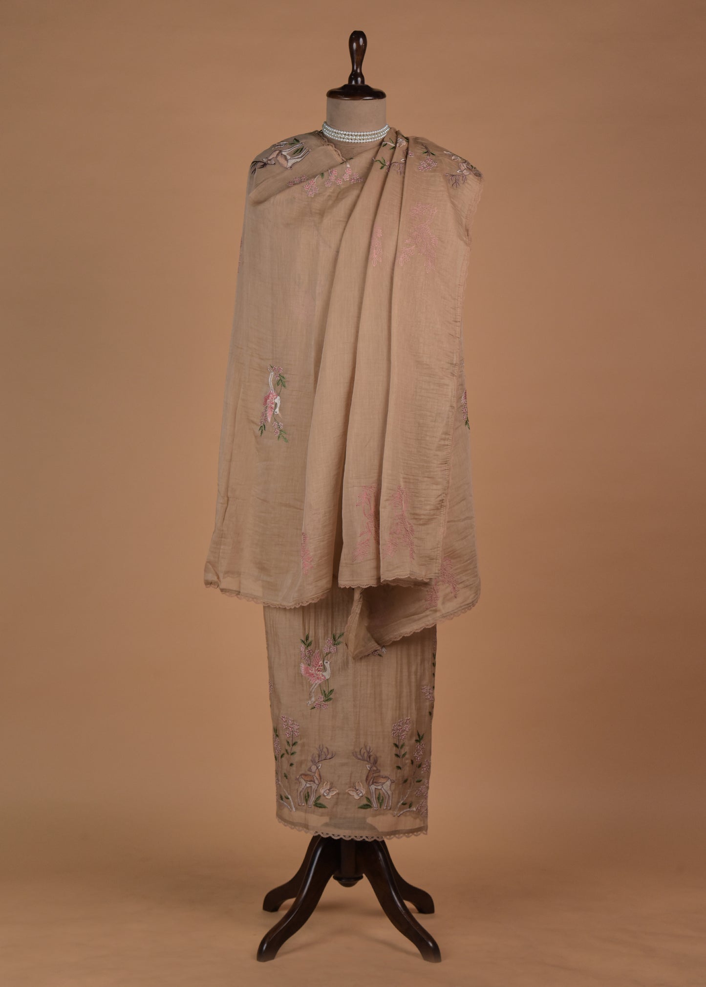 Beige Mul Chanderi Dress Material - Image 4 | Greenways Delhi