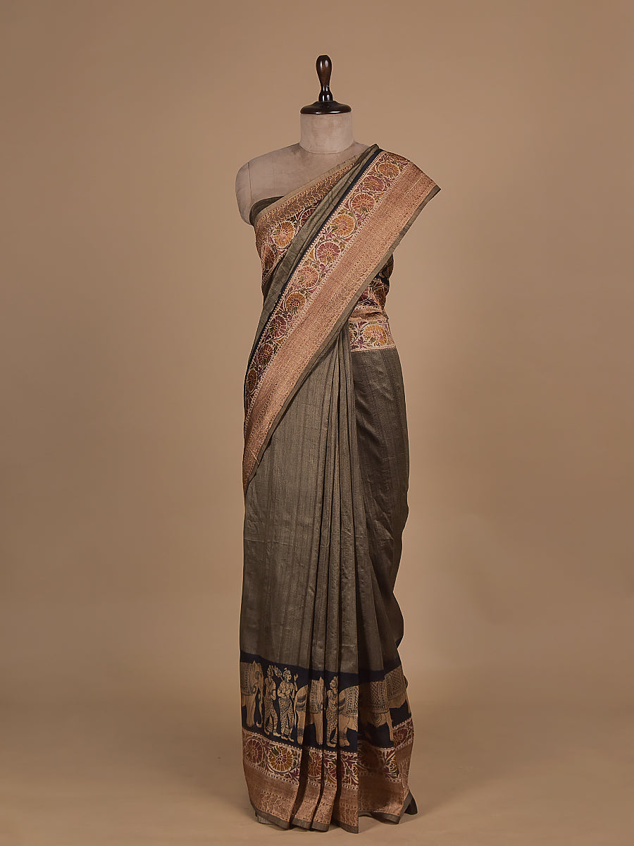 Grey Tussar Banarasi Saree