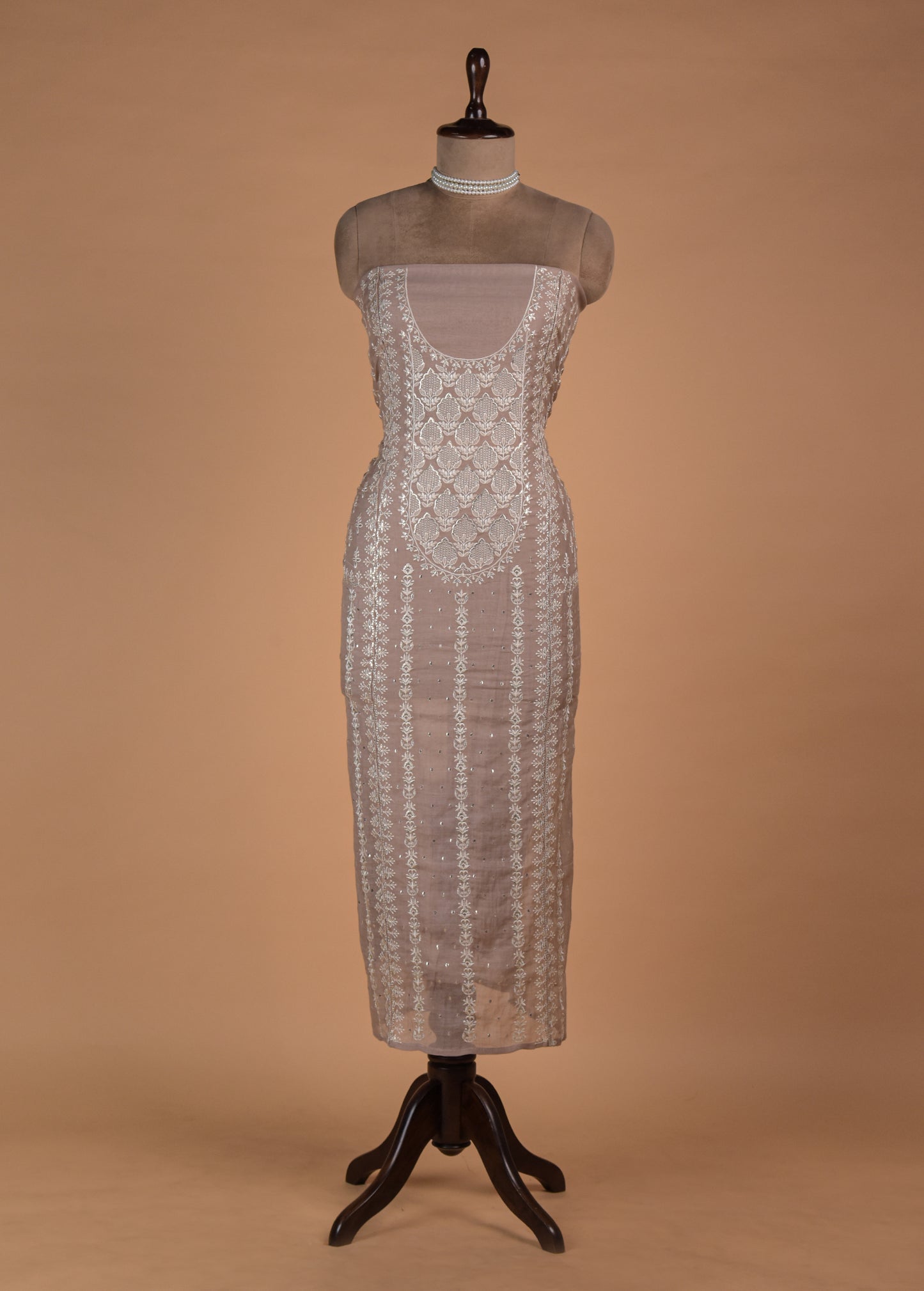 Beige Mul Chanderi Dress Material - Image 2 | Greenways Delhi