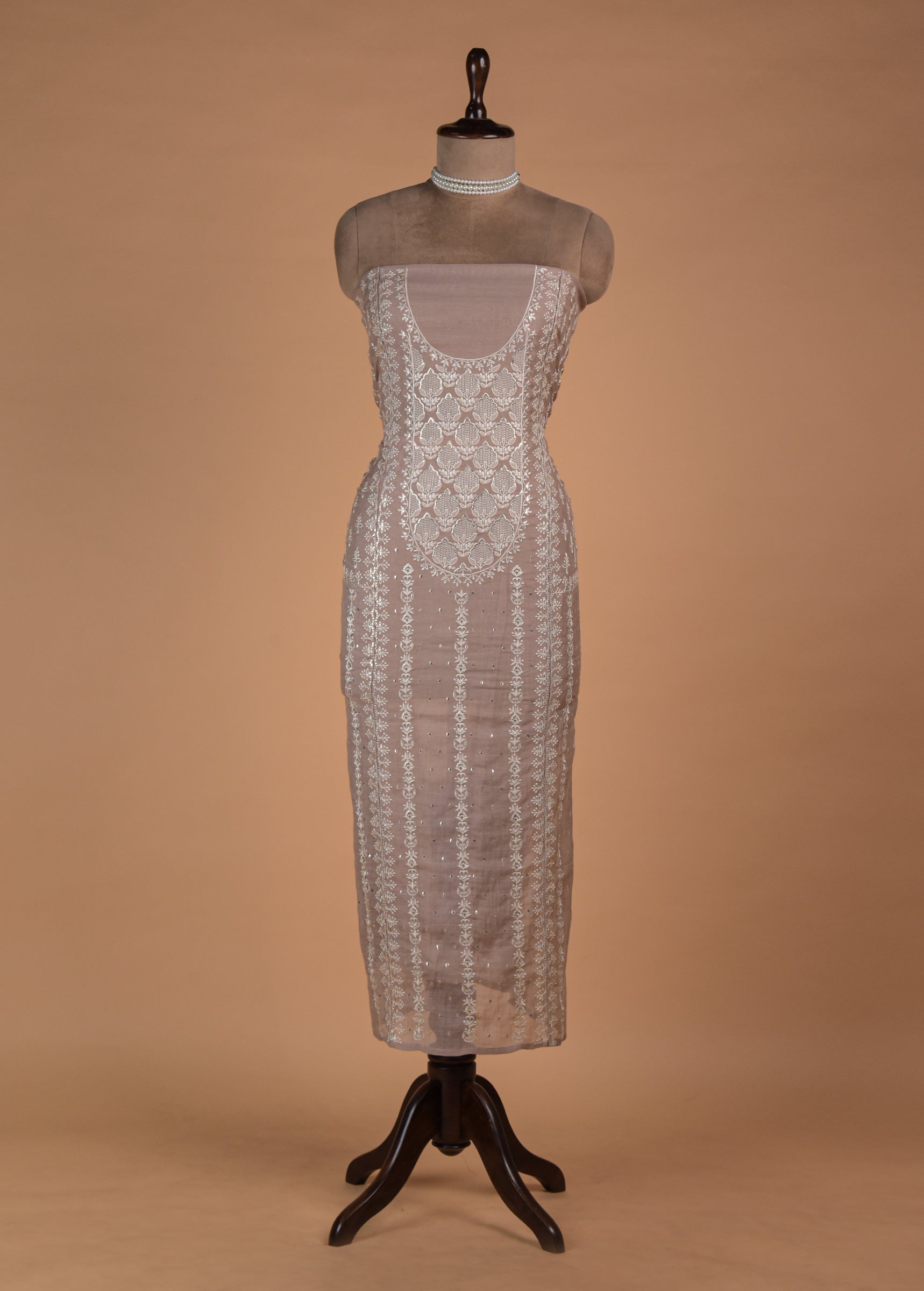 Beige Mul Chanderi Dress Material - Image 2 | Greenways Delhi