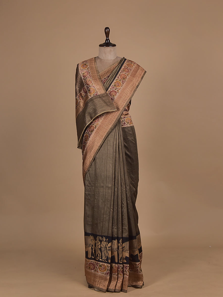 Grey Tussar Banarasi Saree