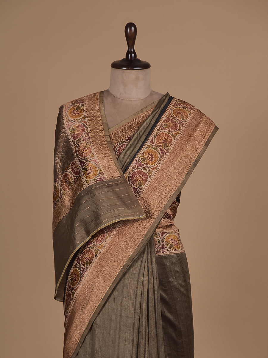 Grey Tussar Banarasi Saree