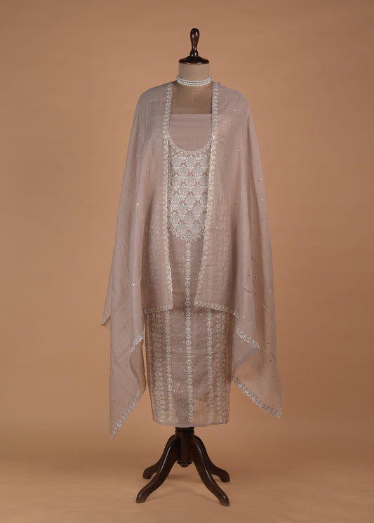 Beige Mul Chanderi Dress Material | Greenways Delhi