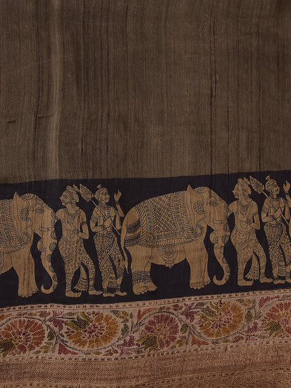 Grey Tussar Banarasi Saree