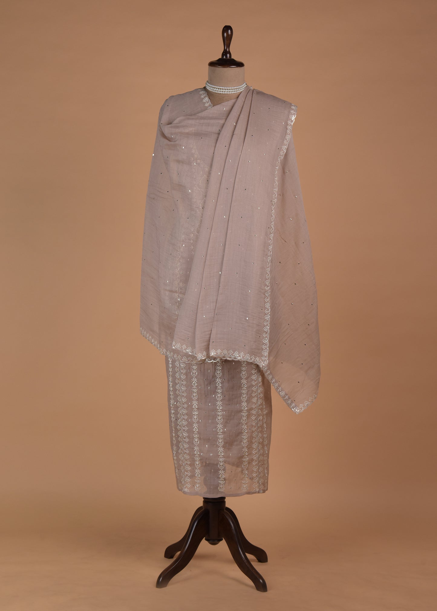Beige Mul Chanderi Dress Material - Image 3 | Greenways Delhi