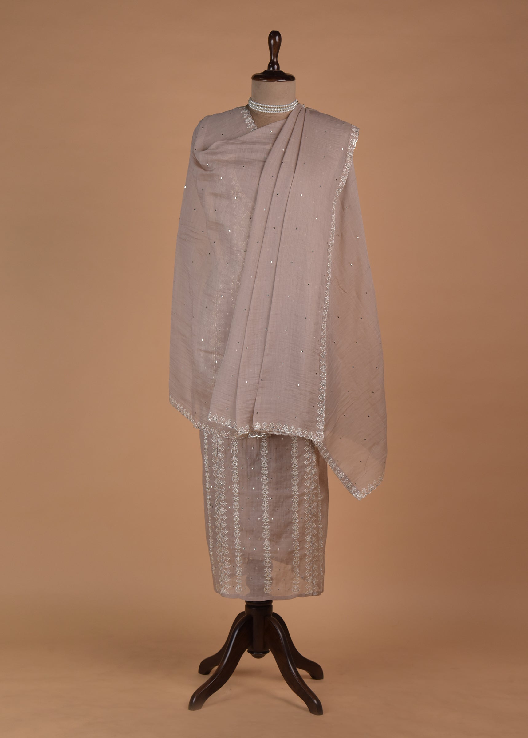 Beige Mul Chanderi Dress Material - Image 3 | Greenways Delhi