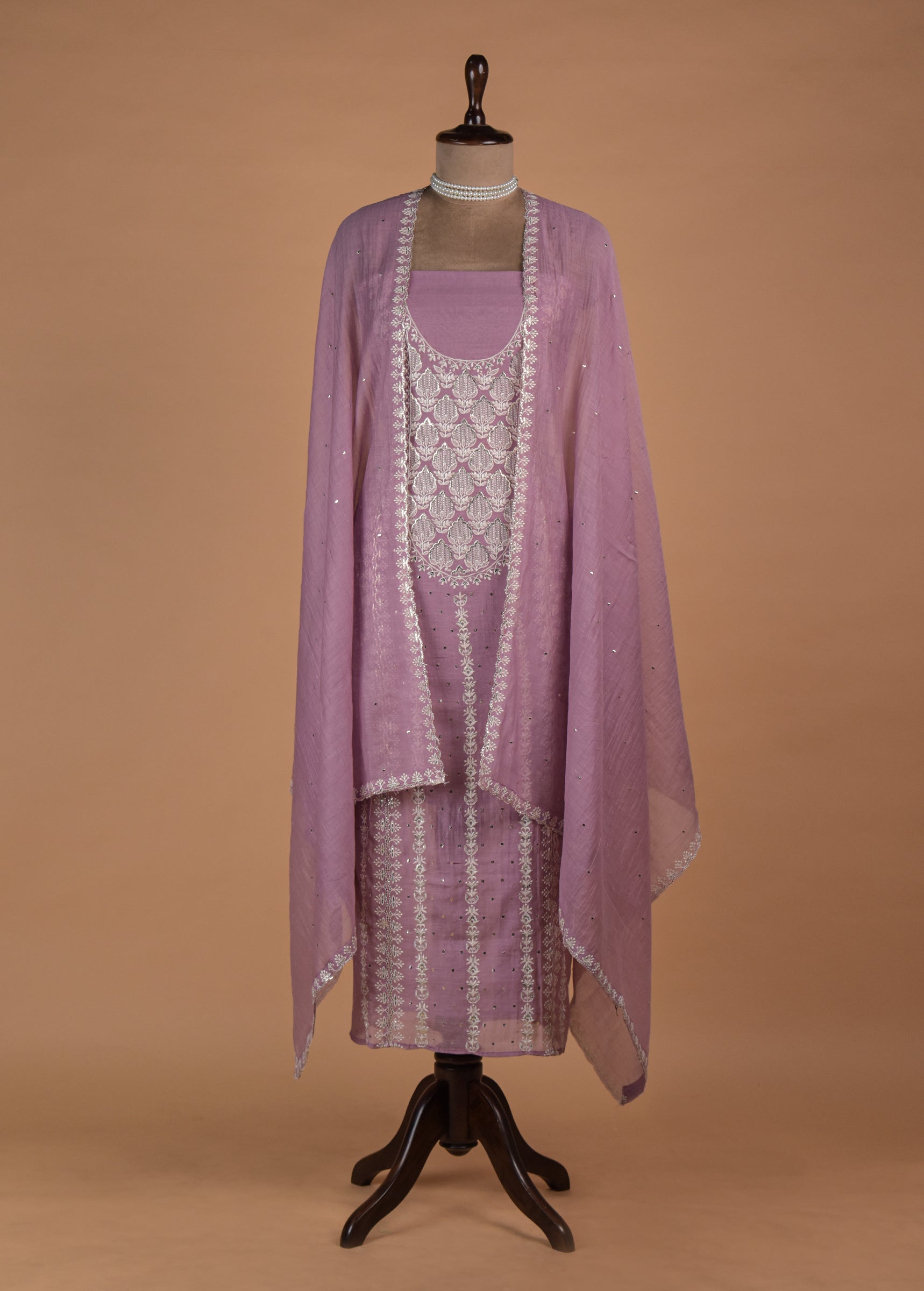 Pink Mul Chanderi Dress Material | Greenways Delhi