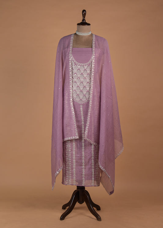 Pink Mul Chanderi Dress Material | Greenways Delhi