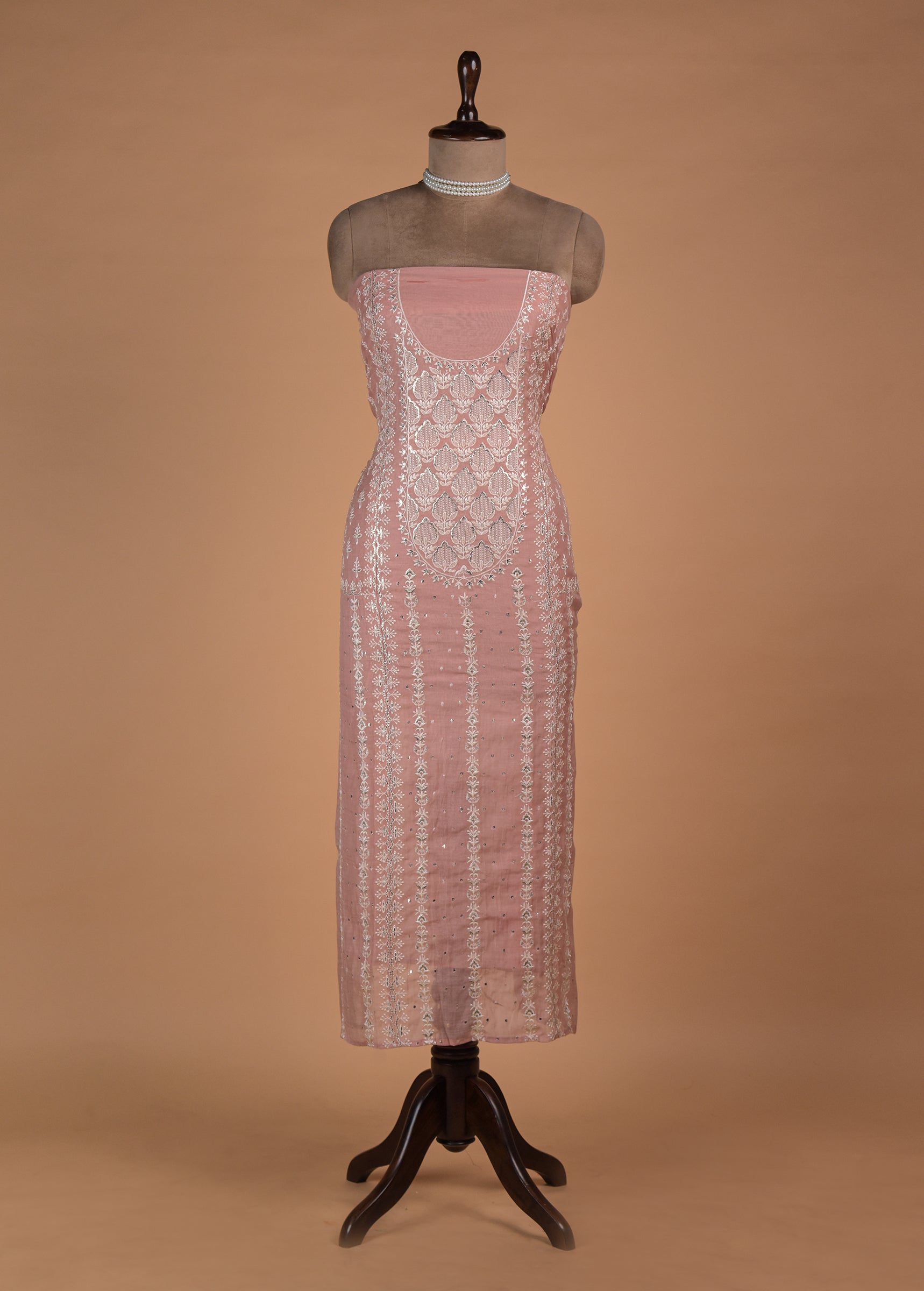 Peach Mul Chanderi Dress Material - Image 2 | Greenways Delhi
