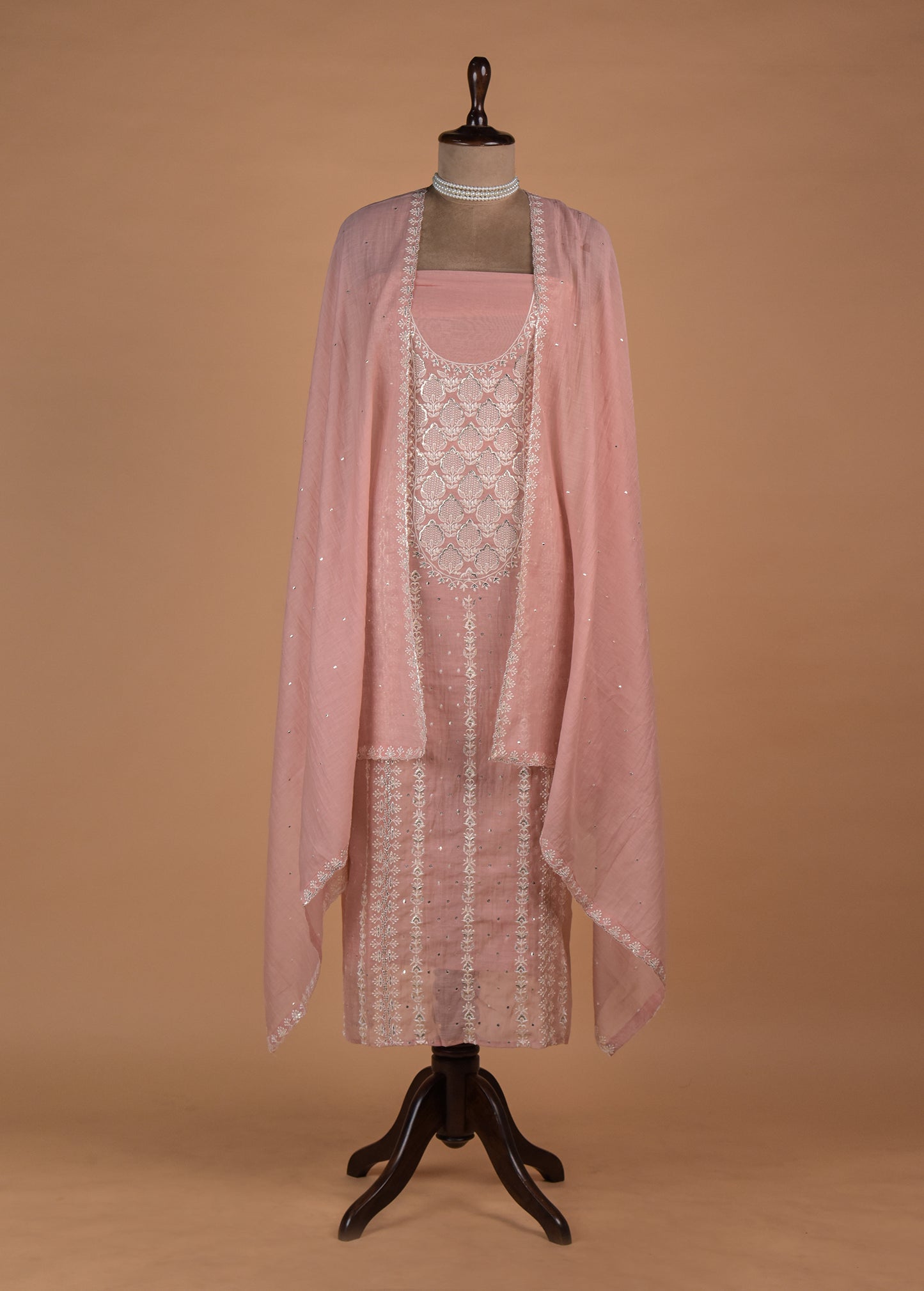 Peach Mul Chanderi Dress Material | Greenways Delhi