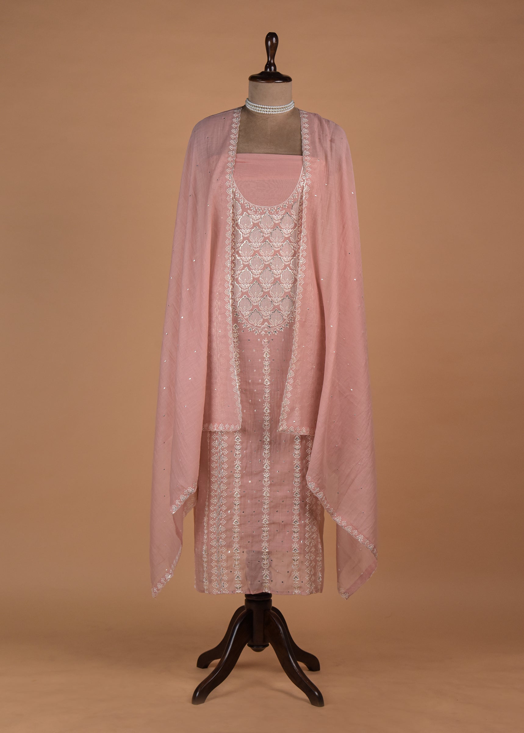 Peach Mul Chanderi Dress Material | Greenways Delhi