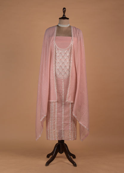 Peach Mul Chanderi Dress Material | Greenways Delhi
