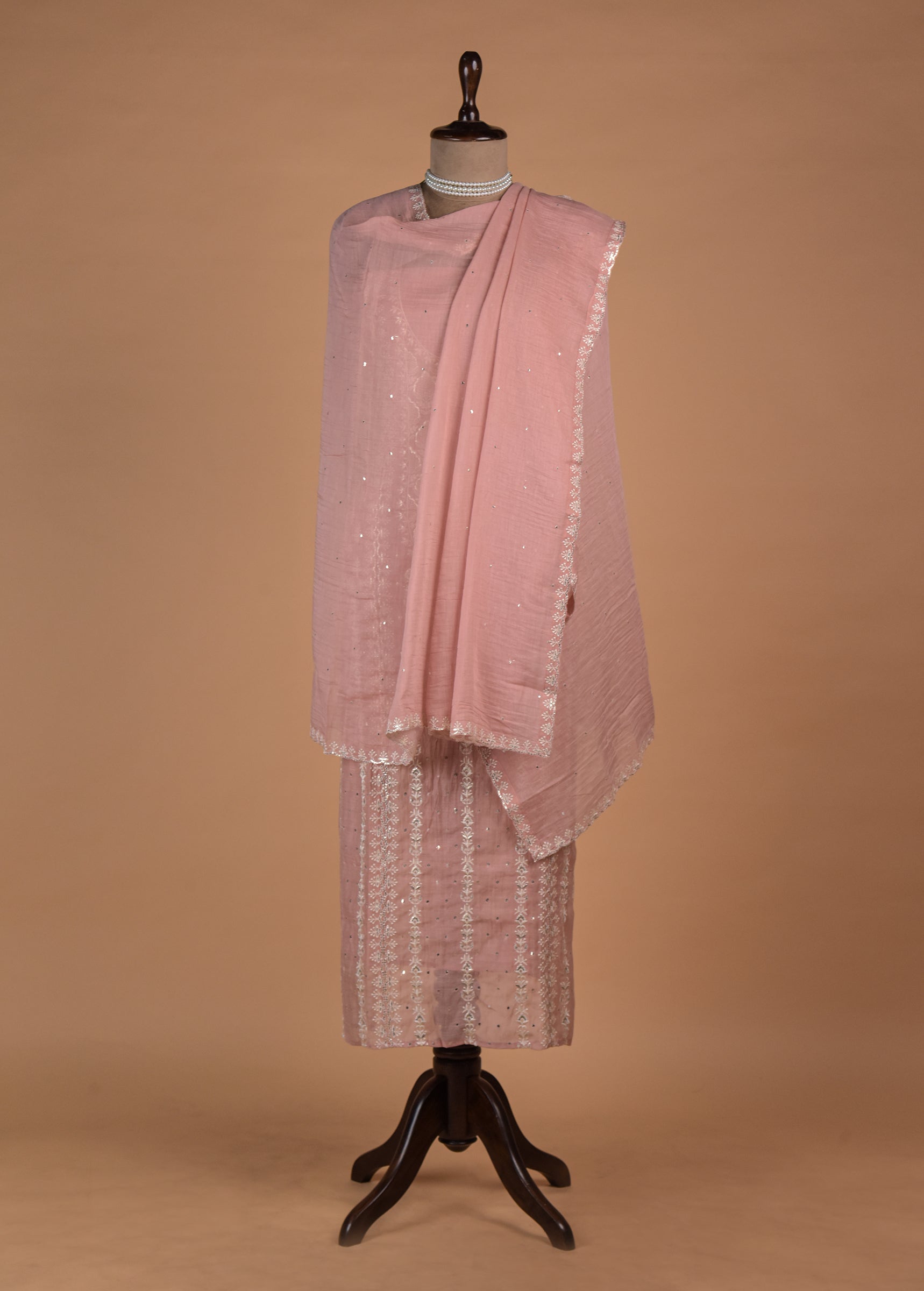 Peach Mul Chanderi Dress Material - Image 3 | Greenways Delhi