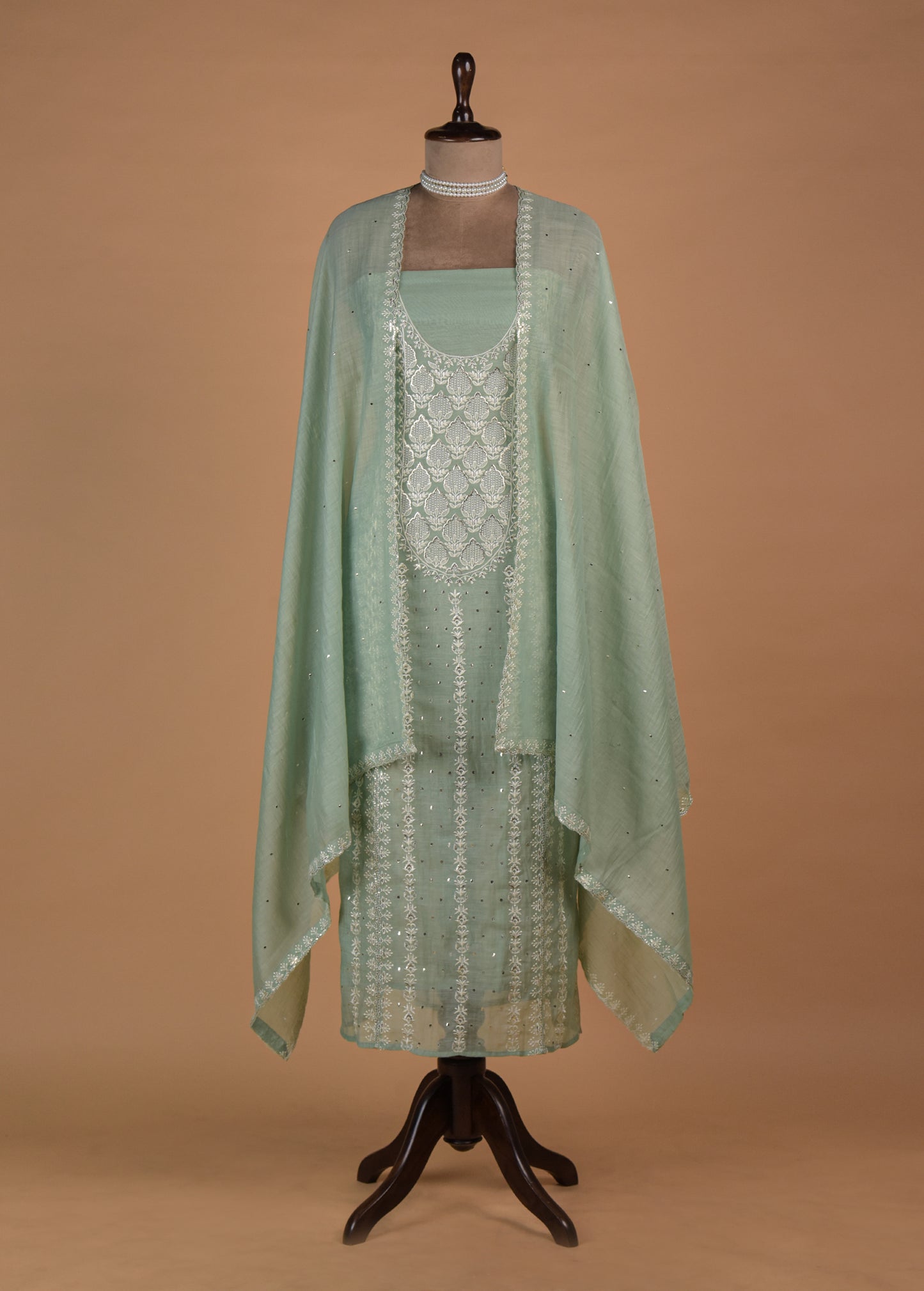 Green Mul Chanderi Dress Material | Greenways Delhi