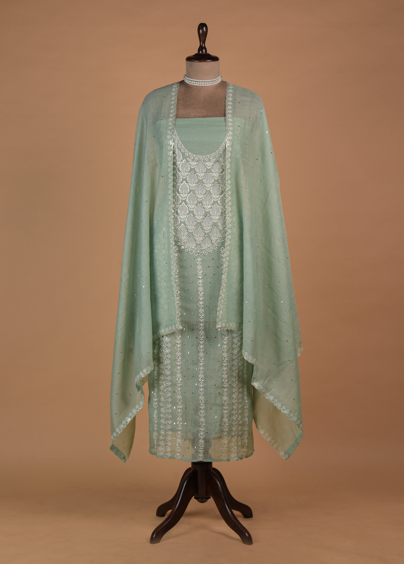 Green Mul Chanderi Dress Material | Greenways Delhi